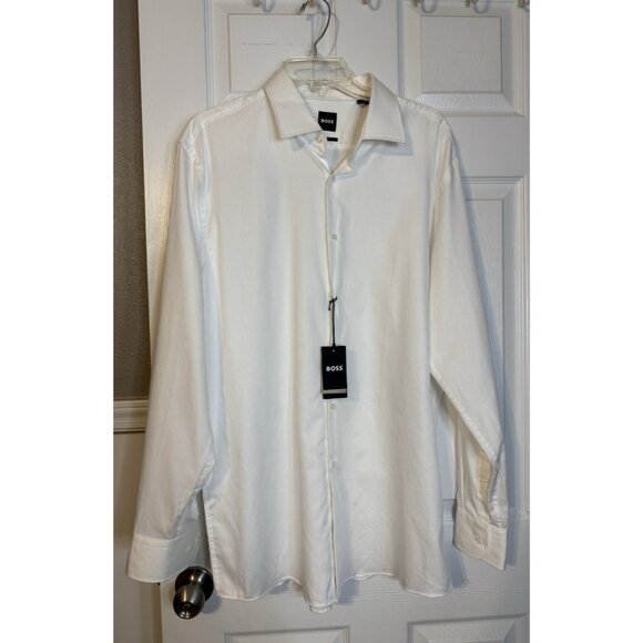 BOSS Hugo Men's Sharp Fit Button-Up Shirt Long Sleeve White 17.5 XL 34 35 NEW - Picture 12 of 14
